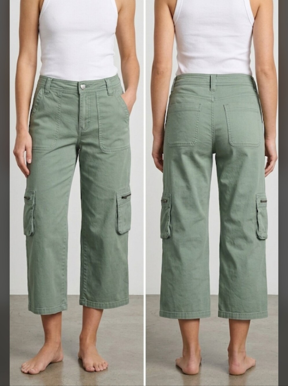 Celebrity Pink Women's Pants Size 11/30 Green Cargo Wide Legs Cotton
